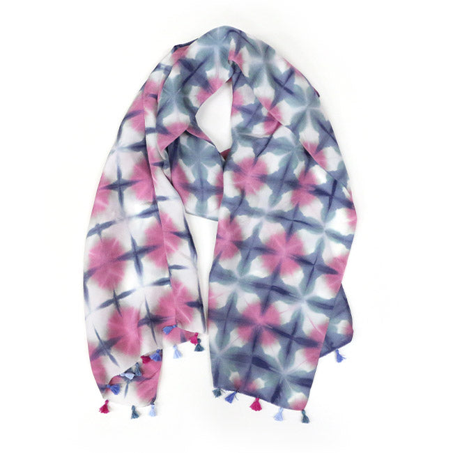 Silk Shawl with Board-Squeezed Shibori