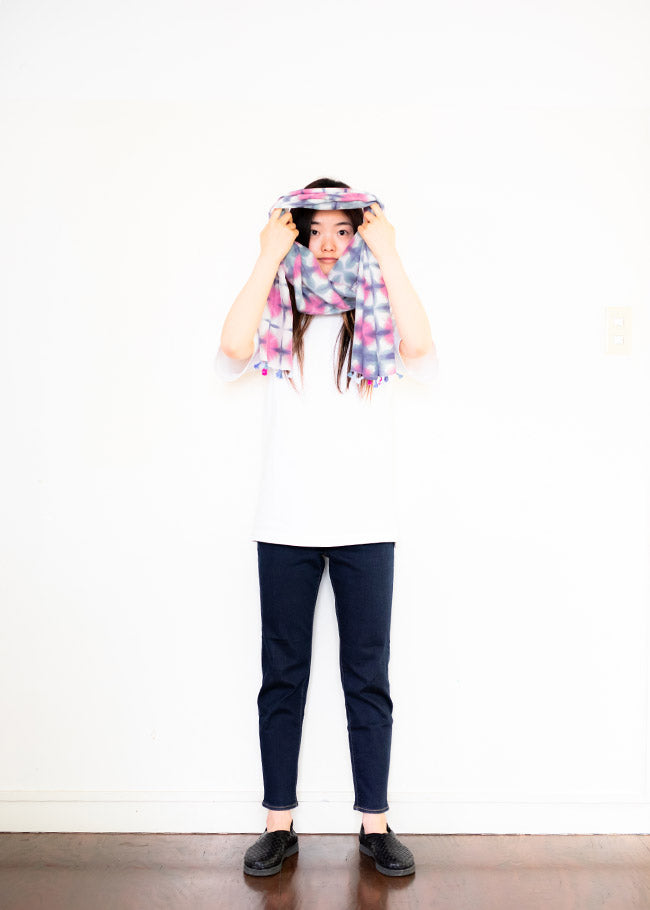 Silk Shawl with Board-Squeezed Shibori