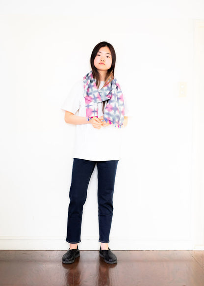 Silk Shawl with Board-Squeezed Shibori