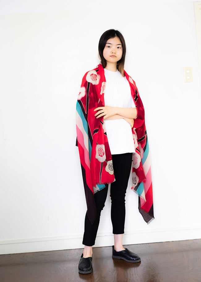 Wool Shawl - Plum Blossom Print