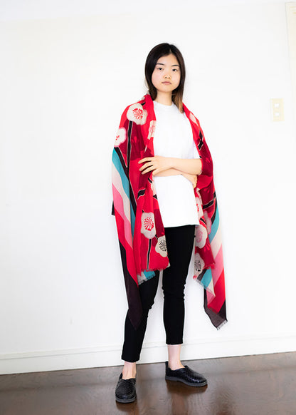 Wool Shawl - Plum Blossom Print