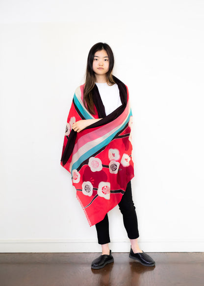 Wool Shawl - Plum Blossom Print