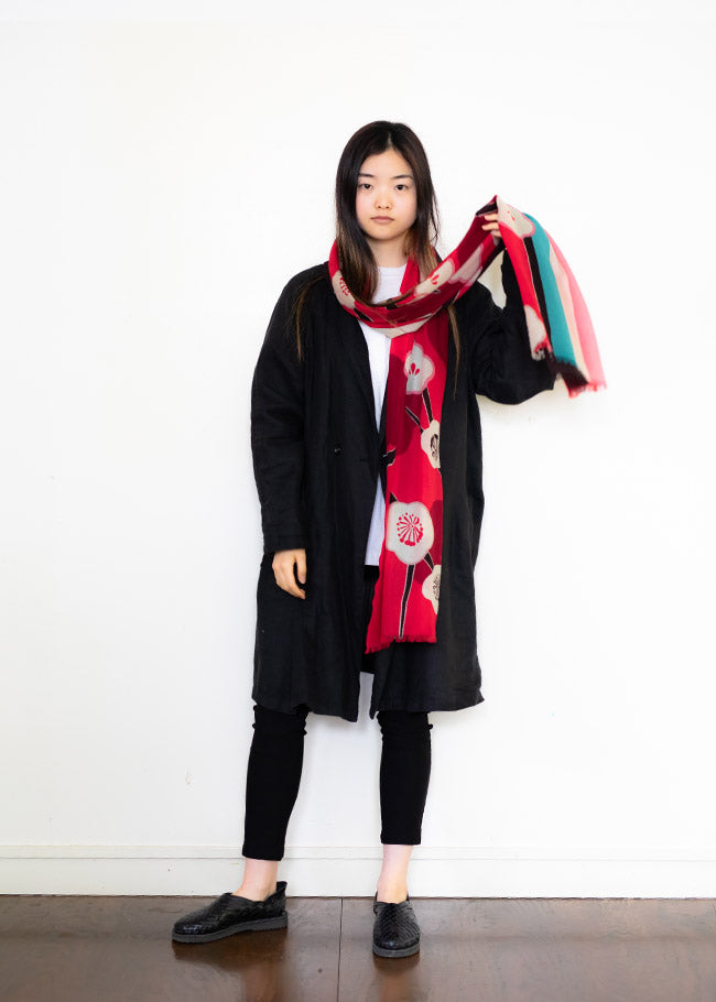 Wool Shawl - Plum Blossom Print