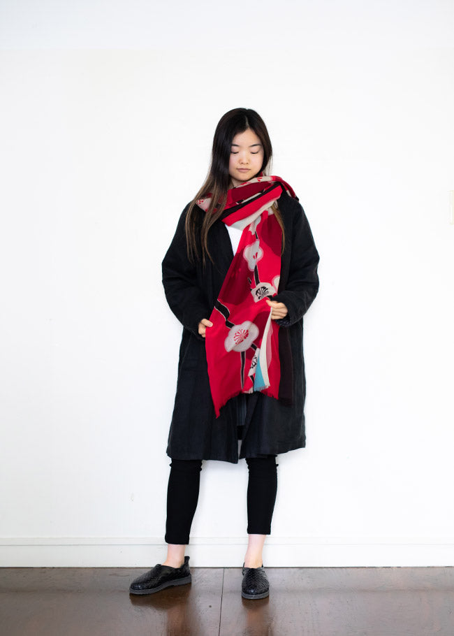 Wool Shawl - Plum Blossom Print