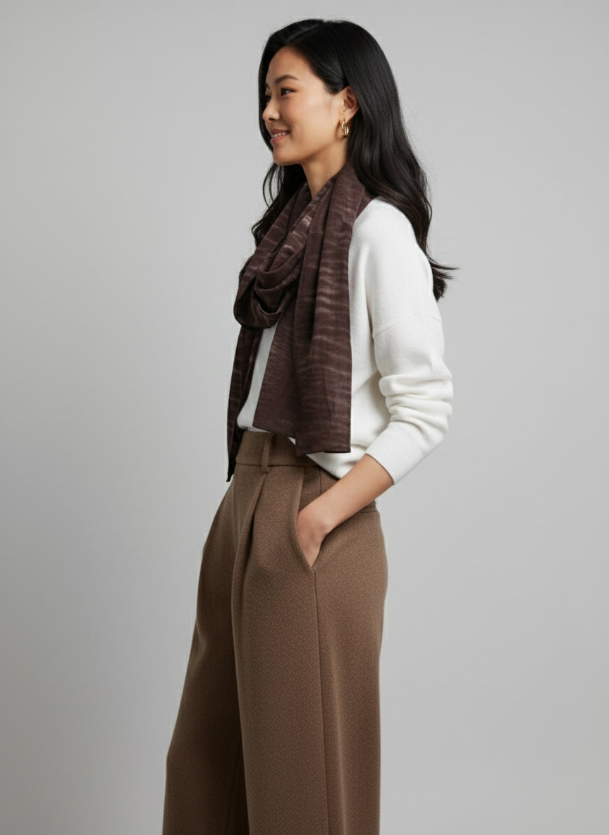 Shibori Cotton shawl Unisex-Shibori Brown