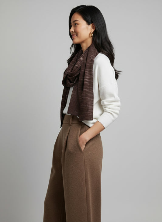 Shibori Cotton shawl Unisex-Shibori Brown