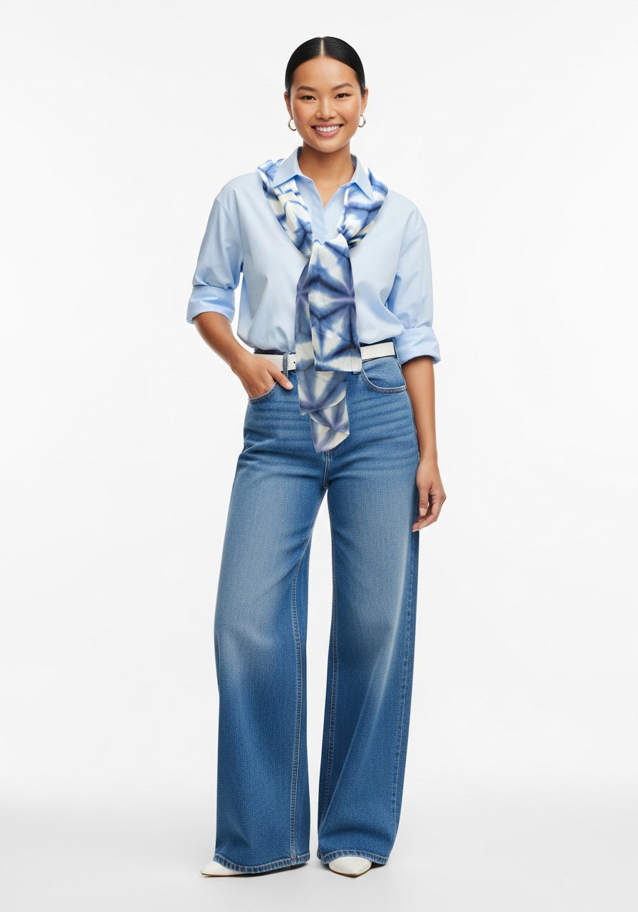 Shibori Silk shawl Unisex-Itajime Asanoha Blue