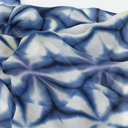 Shibori Silk shawl Unisex-Itajime Asanoha Blue