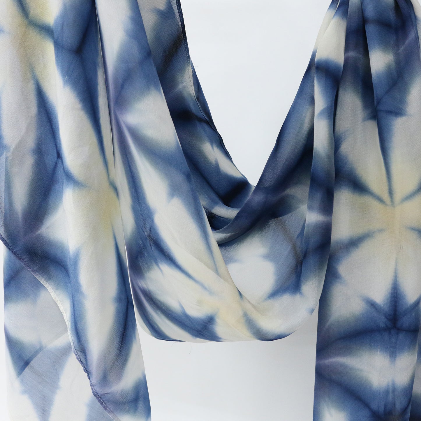 Shibori Silk shawl Unisex-Itajime Asanoha Blue
